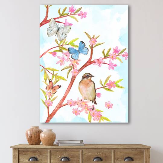 Designart - Clever Bird Sitting On Branch of A Spring Tree